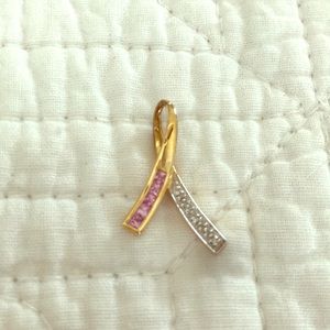 14k Gold Sapphire/Diamond Breast Cancer Pendant